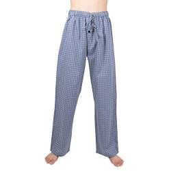 JTPW Herren 100% Baumwolle Gewebte Popeline Bequeme Pyjama/Lounge Hose mit Taschen, Blue Stone Check, SIZE:S von JTPW