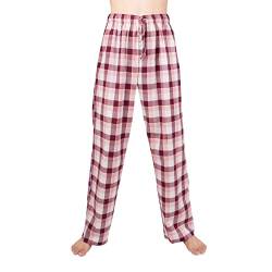 JTPW Herren 100% Baumwolle Gewebte Popeline Bequeme Pyjama/Lounge Hose mit Taschen, Burgundy Plaid, SIZE:M von JTPW