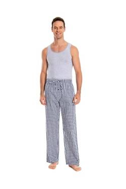 JTPW Herren 100% Baumwolle Gewebte Popeline Bequeme Pyjama/Lounge Hose mit Taschen, Navy White Check, SIZE:M von JTPW
