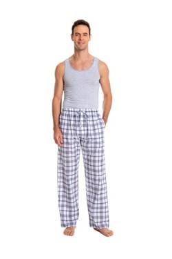 JTPW Herren 100% Baumwolle Gewebte Popeline Bequeme Pyjama/Lounge Hose mit Taschen, Navy White Plaid, SIZE:L von JTPW