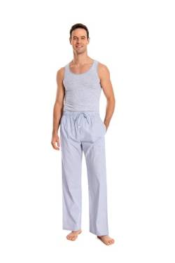 JTPW Herren 100% Baumwolle Gewebte Popeline Bequeme Pyjama/Lounge Hose mit Taschen, White Blue Check, SIZE:L von JTPW