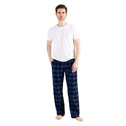 JTPW Men's 100% Cotton Flannel Sleep Pajama Pants With Pockets, Black Aqua Plaid, Size: L von JTPW