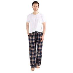JTPW Men's 100% Cotton Flannel Sleep Pajama Pants With Pockets, Deongaree Yellow Plaid, Size: L von JTPW