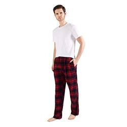 JTPW Men's 100% Cotton Flannel Sleep Pajama Pants With Pockets, Navy Red Plaid, Size: S von JTPW