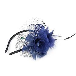 Elegantes Hochzeits Fascinator Stirnband Mit Blumenfedern Pillbox Für Make Up Party Für Hochzeitsfeier Mesh Haarband von JTQYFI