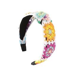 Floral Gestricktes Stirnband Für Frauen Stretch Turban Florales Gehäkeltes Quadrat Ethnisches Krawatten Kopfwickel Stirnband Florales Stirnband von JTQYFI