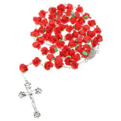JTQYFI Katholische Rosenkranz Halskette Rosenblüten Perlen Gebet Kette Kreuz Anhänger Religiöser Schmuck Für Frauen Und Mädchen Souvenirs Kreuz Anhänger Halskette von JTQYFI