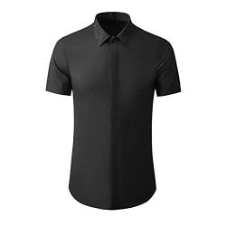 JTRHD Herrenhemden Sommer Schwarzweiß-Festfarb Kurzarmhemd Herrenhemd Formell Lässig Normal (Farbe : Black, Size : 3XL) von JTRHD