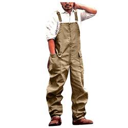 Arbeitshosen Männer Latzhose Lang Herren Latzhose Overalls Jeanshose Cargo Hose Lange große Größen Übergrößen Retro Bib Overalls Loose Fit Jumpsuit Hosenträgerhose Suspender Pants Retro Gelb 3XL von JUANMAO