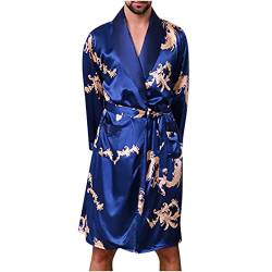 Bademantel Herren Sommer Leicht Mens Nachtwäsche Hausmantel Japanischer Kimono Robe Langarm Bademantel mit Drachenaufdruck Leicht-Saunamantel Lang Robe Mit Gürtel Morgenmantel Große Größe Blau von JUANMAO