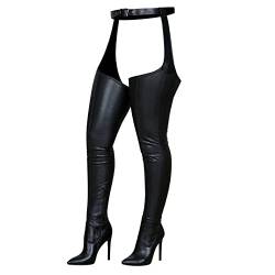 JUANMAO Damen Stiefel Overknees Bequeme Lange Stiefel Für Winter Herbst Sexy Langschaft mit Gürtel Overknee Stiefel Kniehohe Pfennigabsatz Lederstiefel High-Top Wildlederstiefel 40 von JUANMAO