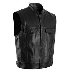 JUANMAO Herren Biker Weste aus Leder mit offenen Knöpfen Herren Lederweste Motorrad Herren Biker Lederkutte Lederweste Weste Mode und Freizeit schwarz Funktionsweste Outdoor Schwarz S von JUANMAO