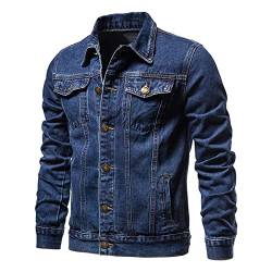 JUANMAO Mode Jacke Mantel Jeansjacken Lässige Basic Outwear Mantel Denim Jacke Männer Motorrad Langarm Warme Mantel Jacke Stehkragen Tasche schwarze Jeansjacke Baggy Dunkel Blau XL von JUANMAO