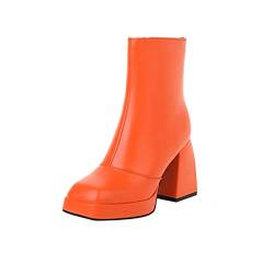 JUANMAO Wärme Winterstiefel Stiefel Boots Plateau Schuhe Damen-Stiefeletten mit spitzem Zehenbereich Reißverschluss Knöchel Schuhe Schneestiefel Damenschuhe Orange 42 von JUANMAO