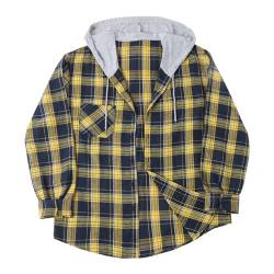 Karohemd Herren Mit Kapuze, Holzfällerhemd Jacke mit Druckknöpfen Herren Plaid Shirt Karierte Herren Hemdjacke Flanell-Holzfällerhemd Herren Hemd Regular Fit von JUANMAO