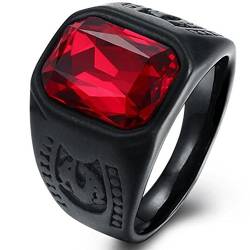 JUDE Siegelring aus schwarzem Edelstahl, roter Kristall, Bikerring, Metall, Kristall von JUDE