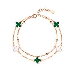 JUEMISSA Malachit Armband vierblättriges Kleeblatt Armband Sterling Silber Onyx Silber Armband Tanabata Valentinstagsgeschenk (Color : Green) von JUEMISSA