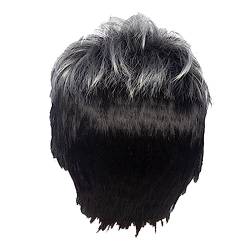 JUFUM 2X Männer Kurze Gerade Perücke Ombre Schwarz Synthetische Perücke für Männliche Haare Schäfchen Realistische Natürliche Toupee Perücken von JUFUM
