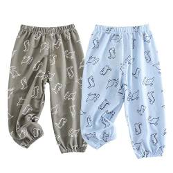 Baby Kinder Anti-Moskito Leinenhose Ice Seide Baumwolle Leinen Sommer dünne Hose 2er Pack（B, 122-128） von JUIYNIZT