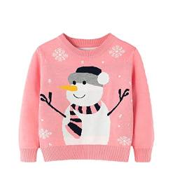 JUIYNIZT Baby Jungen Mädchen Sweater Langarm Weihnachtspullover Schneemann-Muster Gestrickt Strickpullover Herbst Winter Pullis for Kinder (Rosa, 134) von JUIYNIZT