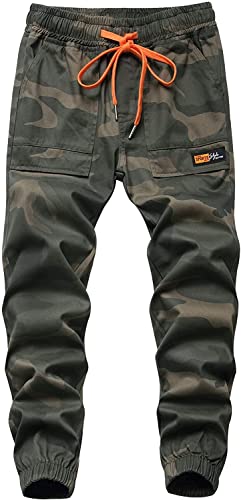 JUIYNIZT Jungen Camouflage Hose Jogger Cargohose mit Gummizug Elastische Taille Jogger Kinder Jogginghose Freizeithose (Grau, 164-170) von JUIYNIZT