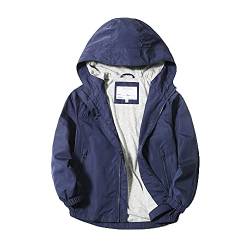 JUIYNIZT Kinder Jungen Einfarbige Jacke Übergangsjacke Warm Atmungsaktiv Winddicht Wanderjacke Regenjacke Outdoorjacke mit Kapuze(Dunkelblau, 116/122) von JUIYNIZT