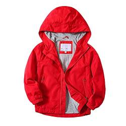 JUIYNIZT Kinder Jungen Einfarbige Jacke Übergangsjacke Warm Atmungsaktiv Winddicht Wanderjacke Regenjacke Outdoorjacke mit Kapuze(Rot, 116/122) von JUIYNIZT