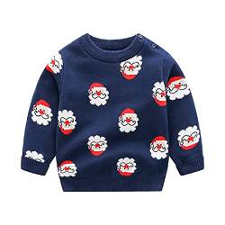 JUIYNIZT Kinder Weihnachtspullover Strickjacken Gestrickt Strickpullover Herbst Winter Langarm Sweater Pullis für Mädchen Jungen (Dunkelblau Weihnachtsmann, 86-92) von JUIYNIZT