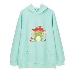 JULGIRL Niedlicher Frosch-Sweatshirt für Damen, Kawaii, langärmelig, Hoodie, Baumwolle, Pullover mit Tasche für Teenager, ästhetische Kleidung, D-Grün, L von JULGIRL