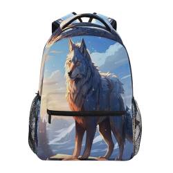 JUMBEAR Rucksack mit Namensschild, Motiv: Wolf unter dem Mondschein, lässiger Tagesrucksack, Outdoor-Sportrucksack, Schul-Schultertasche für Mädchen, Jungen, 29 x 17,5 x 40,6 cm, a, M:12x7.3x16.9in von JUMBEAR