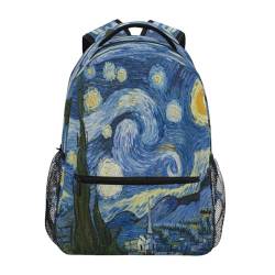 JUMBEAR Van Gogh Kinder-Rucksack, Motiv: Sternennacht, für Laptop, Reisen, Mittelschule, Studenten, Leinen, Büchertasche, leicht, Business, wasserdicht, Schultertasche, Tagesrucksack für Damen und von JUMBEAR