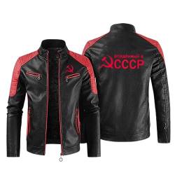 Jacket Men C.C.C.P, Stehkragen Kunst-Lederjacke für Herbst Winter, Stylisch Casual Punk Motorradjacke Bikerjacke-Red||XL von JUMBOZ