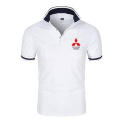 Tennis Shirt Herren M.i.tsubishi, Bequem Slim-Fit Kurzarm Turnup Tshirt, Atmungsaktives Stretch Arbeit Kurzarmshirt für Tennis Golf -White||XL von JUMBOZ