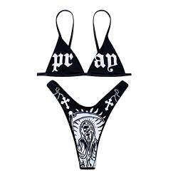 JUMISEE Damen-Bikini-Set mit Totenkopf-Buchstaben, 2-teilig, hohe Taille, Bandeau-Badeanzug, Schwarz und Weiß, Medium von JUMISEE