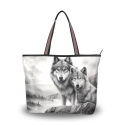 JUMPBEAR Canvas Tote Bag Frauen Handtasche Wolf Damen Shopping Schultertasche von JUMPBEAR