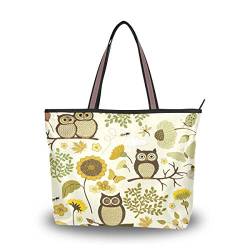 JUMPBEAR Canvas-Tragetasche für Damen, Handtasche, niedliche Eule, Sonnenblume, Schmetterling, Einkaufstasche, B, Large von JUMPBEAR