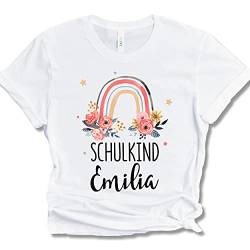 Schulkind 2021 Mädchen T-Shirt Personalisiert mit Name - Einschulung Mädchen Geschenk zum Schulanfang (5/6 (110/116)) von JUNALOO