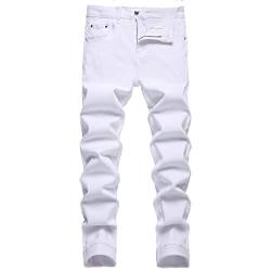 JUNBAOSS Herren Regular Fit Straight Leg Jeans Ripped Jeans für Herren Distressed Destroyed Fashion Denim Jeans Hose mit Löchern, A#weiß, 54 von JUNBAOSS