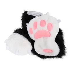 JUNBOON Fuzzy Bear Feet Pfoten-Hausschuhe, Katze, Wolf, Fuchs, Tierkrallenschuhe, pelzige Stiefel, Kostümzubehör für Erwachsene, Halloween, Cosplay, Indoor, A: Bw, One Size Women/One Size Men von JUNBOON