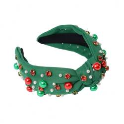 Weihnachts-Stirnband für Damen, mit Perlen geknotet, Weihnachts-Haarband, rot, grün, Perle, Strass, juwelenbesetzt, Haarband mit breitem Knoten, Weihnachts-Haarschmuck, Weihnachts-Outfits, von JUNCHUANG
