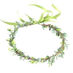 JUNGEN Blumen Stirnband Blumenkrone Braut Haarband Gewebter Grünes Blatt Haarkranz für Damen Mädchen Sommerferien (Grün) von JUNGEN