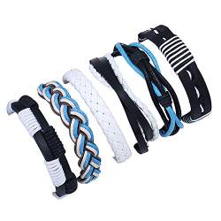 JUNGEN Geflochtenes Armreifen Lederarmband Set Mehrschichtiges Armbänder für Herren Geschenk size 17-18cm (Blau) von JUNGEN