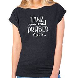 JUNIWORDS Damen T-Shirt Rolled up Sleeves - Tanz mal drüber nach. - Wähle Größe & Farbe - Größe: M - Farbe: Anthrazit von JUNIWORDS