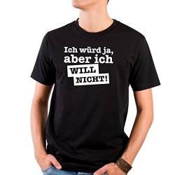 JUNIWORDS Herren T-Shirt mit rundem Ausschnitt - Ich würd ja, Aber ich Will Nicht! Wähle Größe & Farbe Größe: M - Farbe: Schwarz von JUNIWORDS