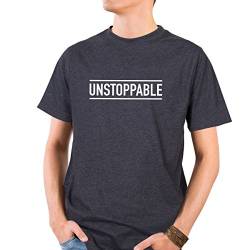 JUNIWORDS Herren T-Shirt mit rundem Ausschnitt - Unstoppable Wähle Größe & Farbe Größe: L - Farbe: Anthrazit von JUNIWORDS