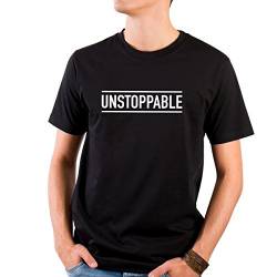 JUNIWORDS Herren T-Shirt mit rundem Ausschnitt - Unstoppable Wähle Größe & Farbe Größe: L - Farbe: Schwarz von JUNIWORDS