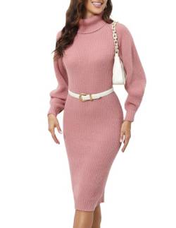 JUOIANTANG Damen Langarm-Strickkleid: Lässiges Pulloverkleid für Winter und Herbst, Damenkleid in lockerer Passform rosa L von JUOIANTANG