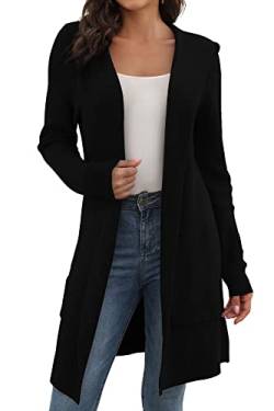 JUOIANTANG Damen Weich Strickcardigan mit Open Front Seitentaschen Grobstrick Cardigan für Frauen Schwarz S von JUOIANTANG