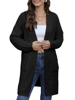 JUOIANTANG Frauen Kuschelig Langer Cardigan mit Langärmelig Grobstrick Knitted Coat Strickcardigan Taschen Schwarz XL von JUOIANTANG