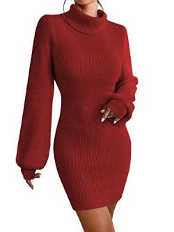 JUOIANTANG Langärmliges Kleid Wollkleid Damen Winter Enges Kleid Damen Elegante Kleider Burgundy XXL von JUOIANTANG